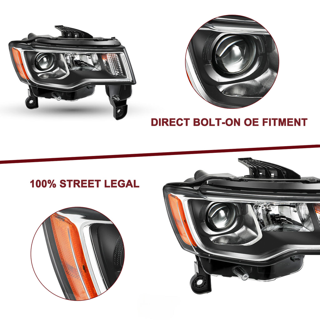 Chrome Trim Projector Halogen Headlight For 2017-2021 Jeep Grand Cherokee Right