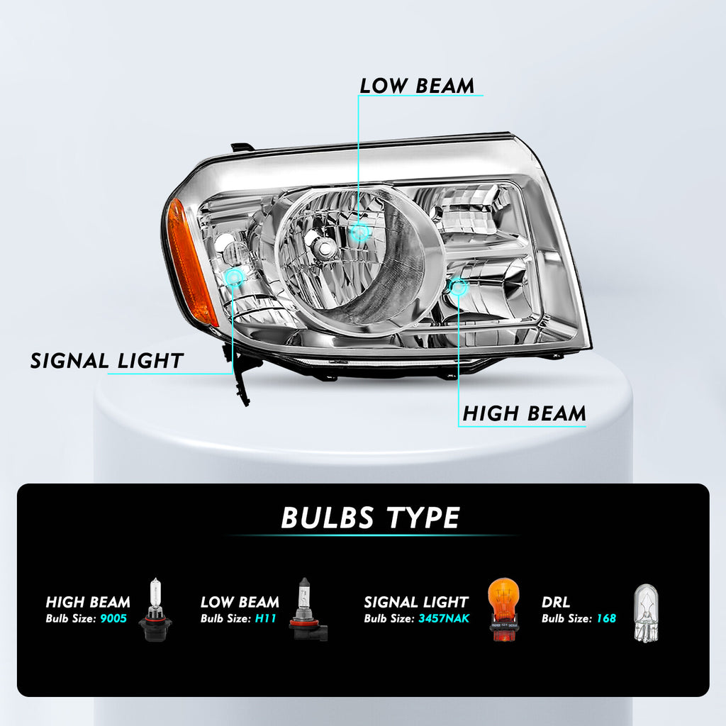 For 2009 2010 2011 Honda Pilot 4Dr Chrome Amber Right Passenger Side Headlight