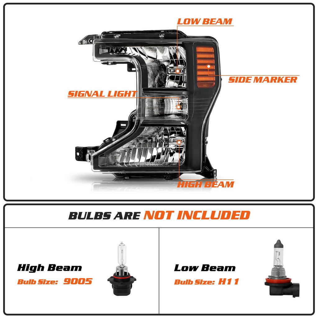 For 2020-2022 Ford F250 F350 SuperDuty Halogen Black Headlights Headlamps LH RH