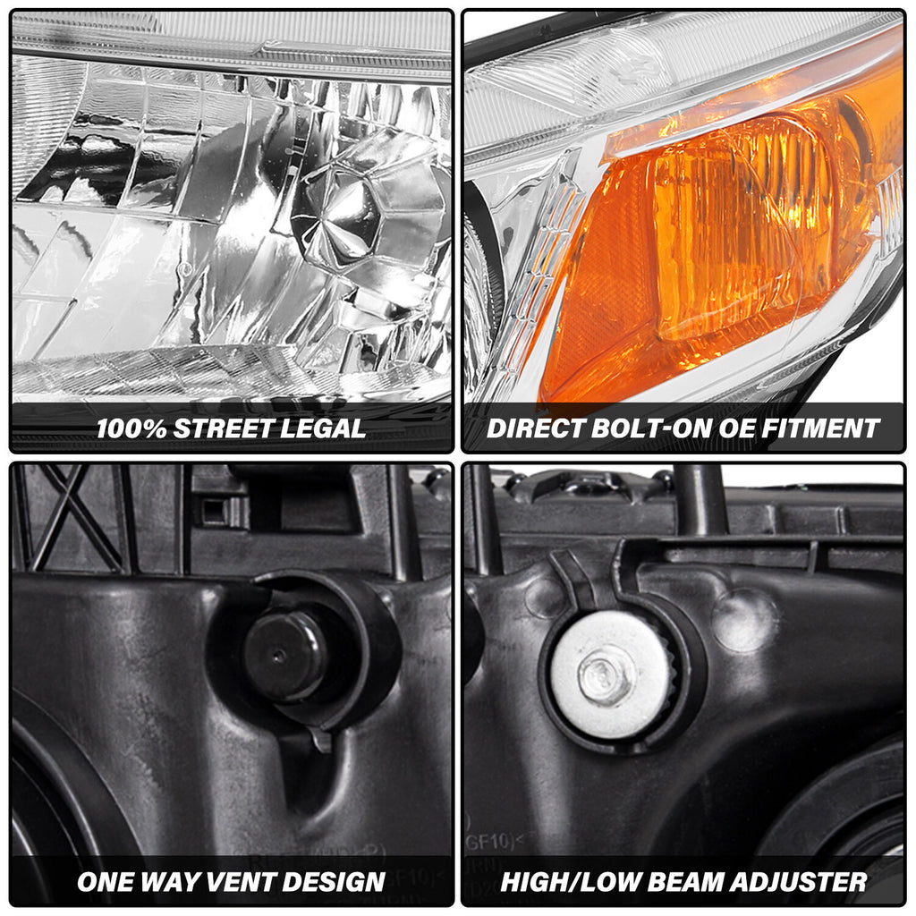 For 2012-2015 Honda Civic Sedan 12-13 Coupe Chrome Amber Headlights Pair