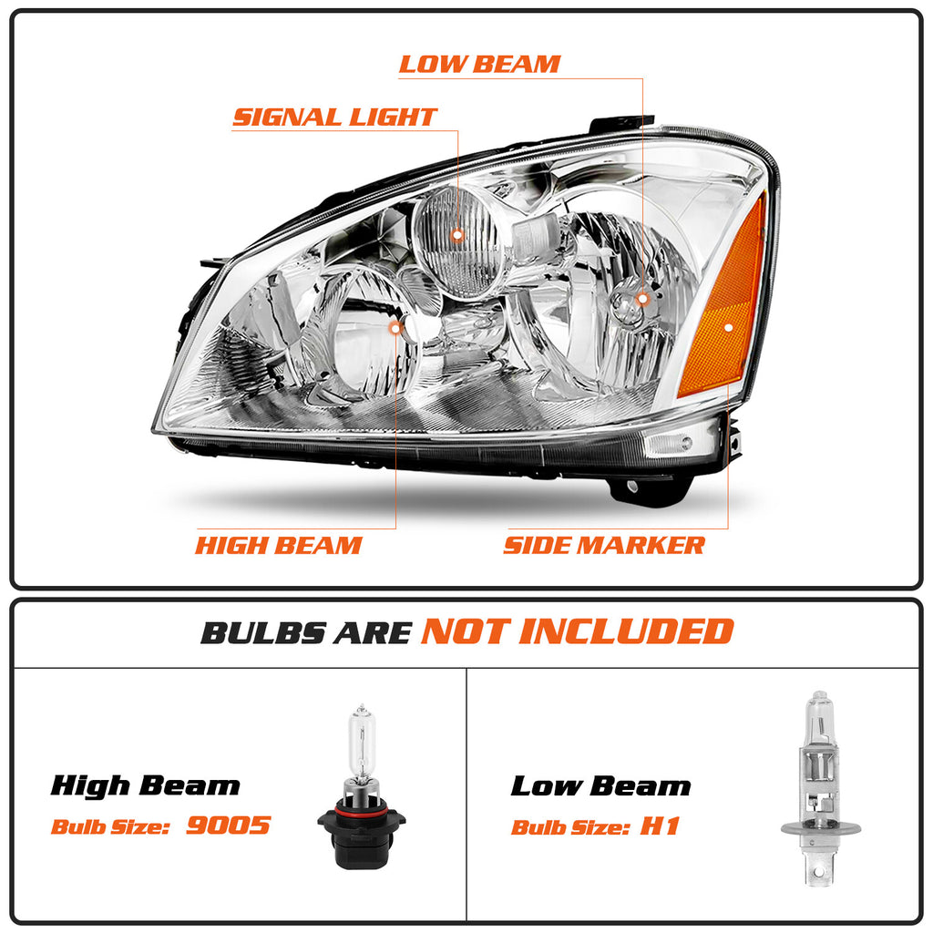 For 2005-2006 Nissan Altima Sedan 4Dr Chrome Headlights Assembly Headlamps Pair