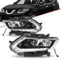 For 2014 2015 2016 Nissan Rogue Halogen LED DRL Black Headlights Assembly Lamps