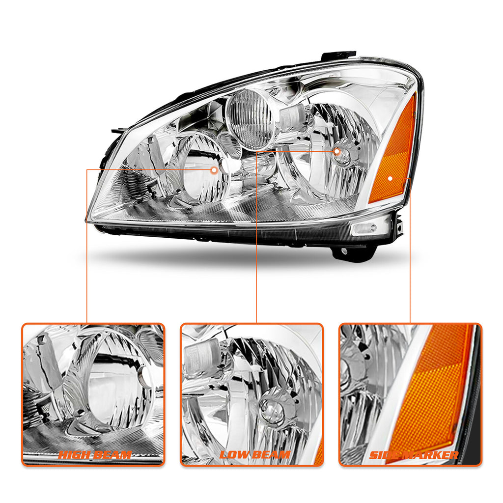 For 2005-2006 Nissan Altima Sedan 4Dr Chrome Headlights Assembly Headlamps Pair