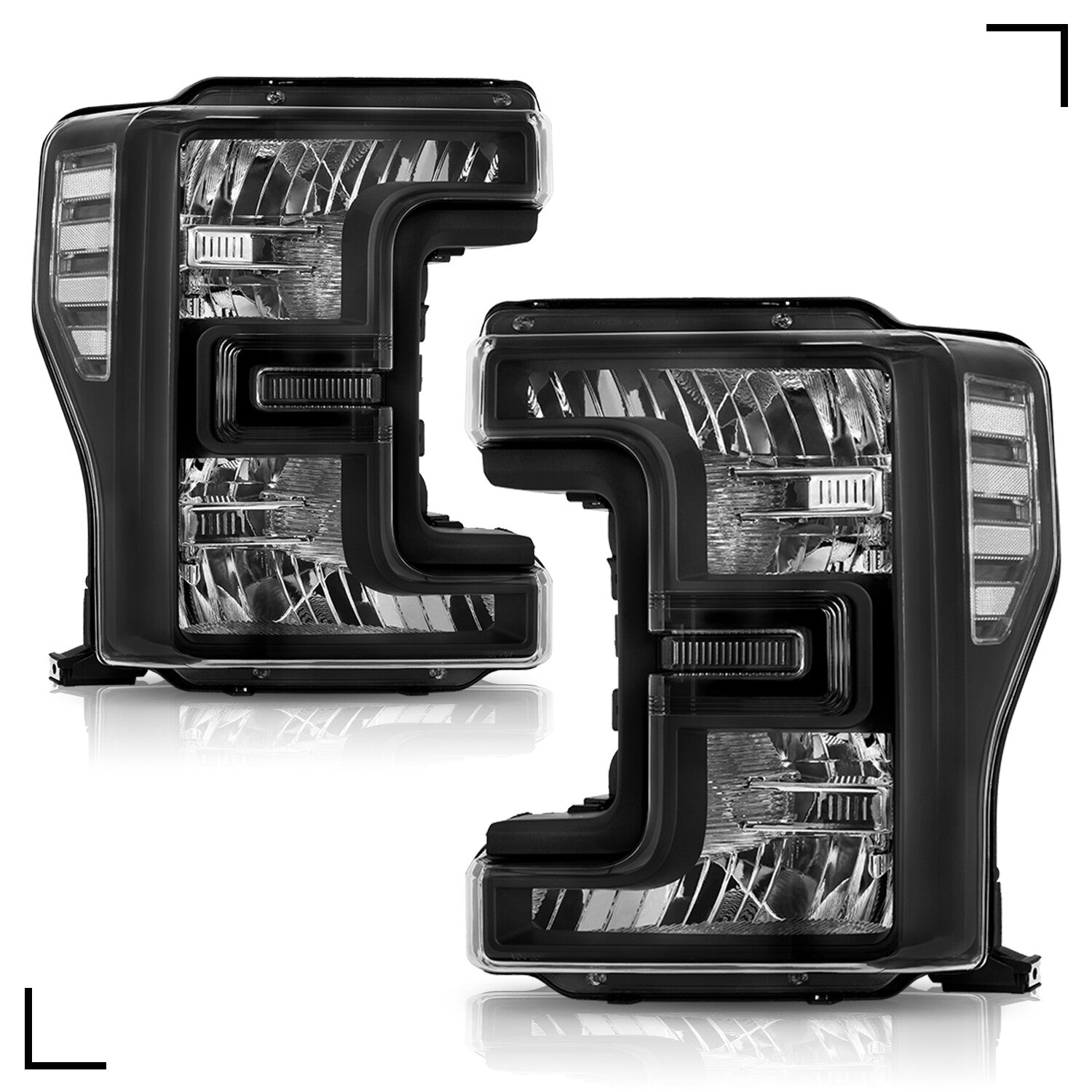 1 Pair For 2017 2018 2019 Ford F250 F350 F450 F550 Super Duty Black Headlights