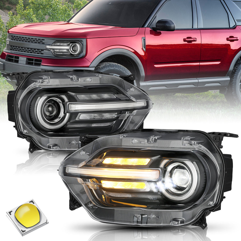 Non-HALO Headlamp For 2021-2024 Ford Bronco Sport FULL LED Chrome Headlight