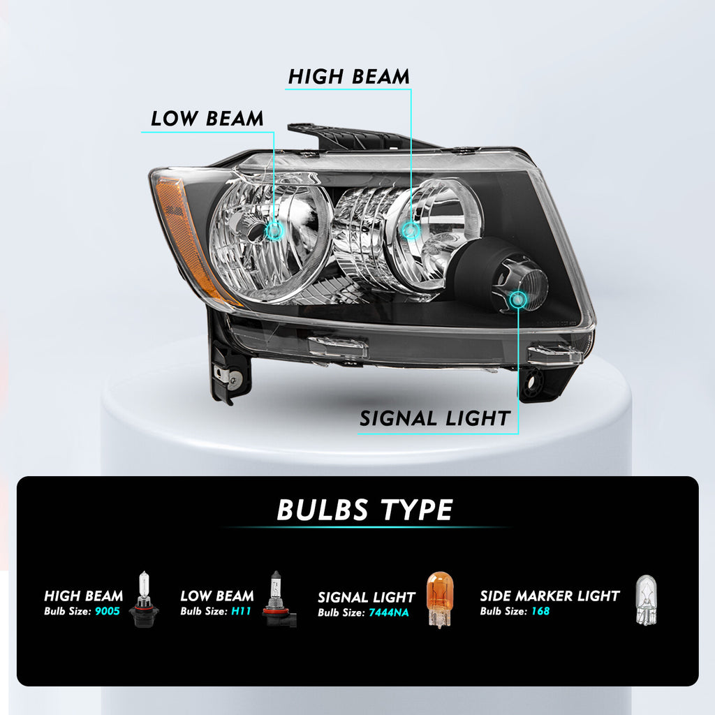 Halogen Pair Headlamp For 2011-2013 Jeep Grand Cherokee/11-17 Compass Headlights