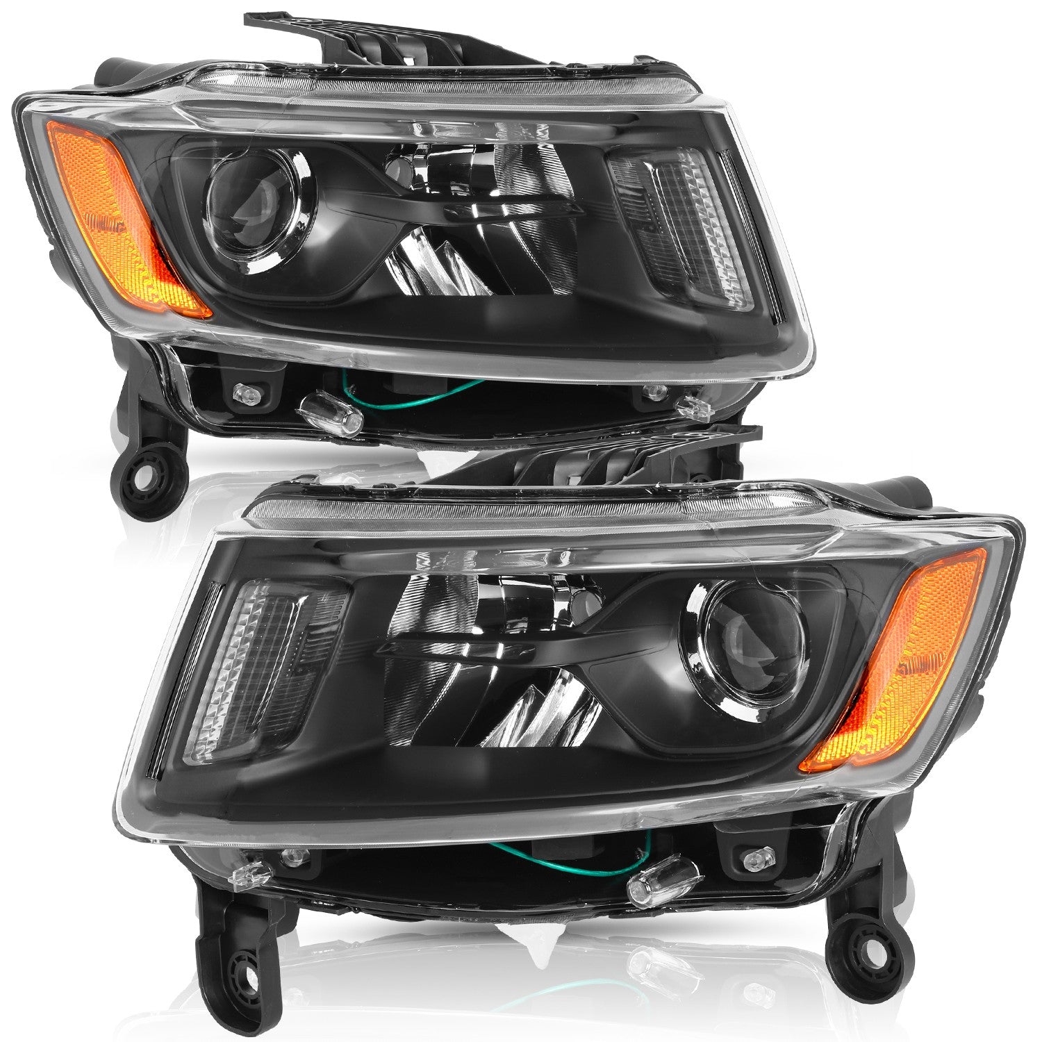 Black Headlamps For 2014-2016 JEEP Grand Cherokee Headlights Left+Right Pair