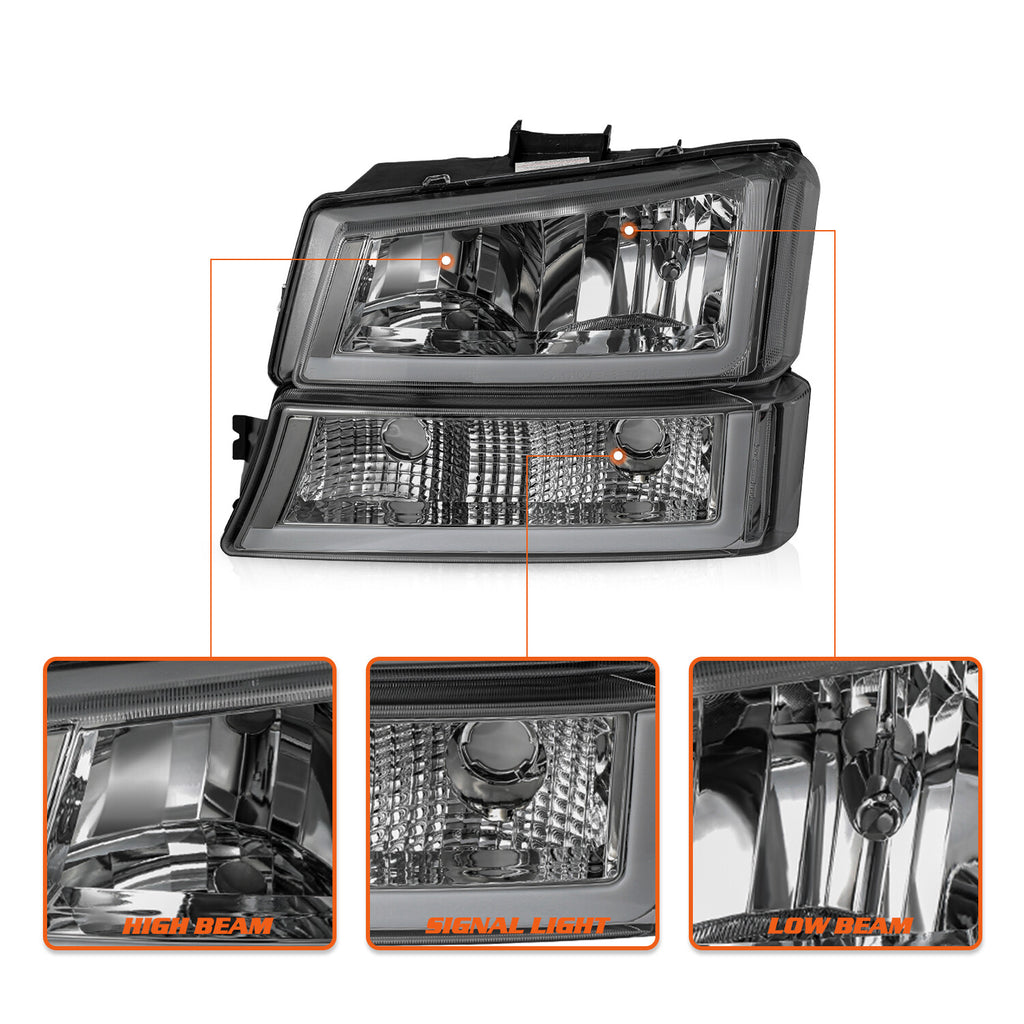 Smoke LED DRL Headlights For 2003-2006 Chevy Silverado Avalanche Bumper Lamps
