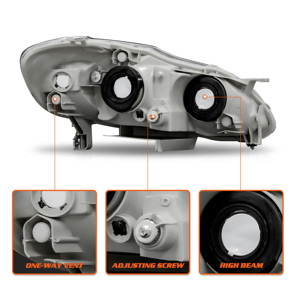 For 2003-2008 Toyota Corolla Chrome Headlights Amber Corner Headlamps Left+Right