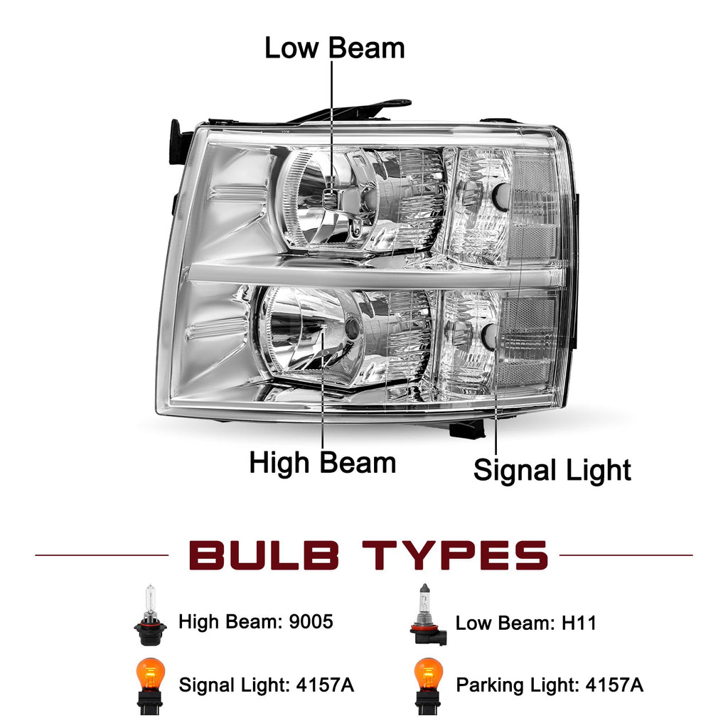 Chrome Headlights For 2007-2014 Chevy Silverado 1500 2500HD 3500HD Assembly Sets