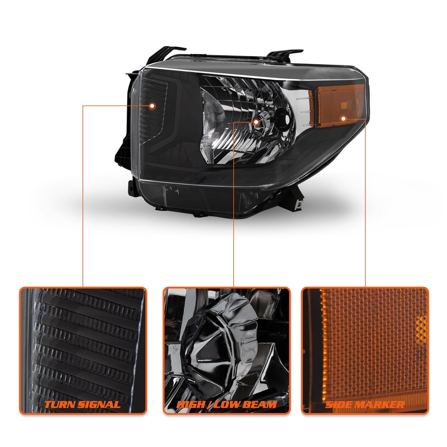 For 2014-2017 Toyota Tundra Black Headlights Amber Corner Headlamps Left+Right