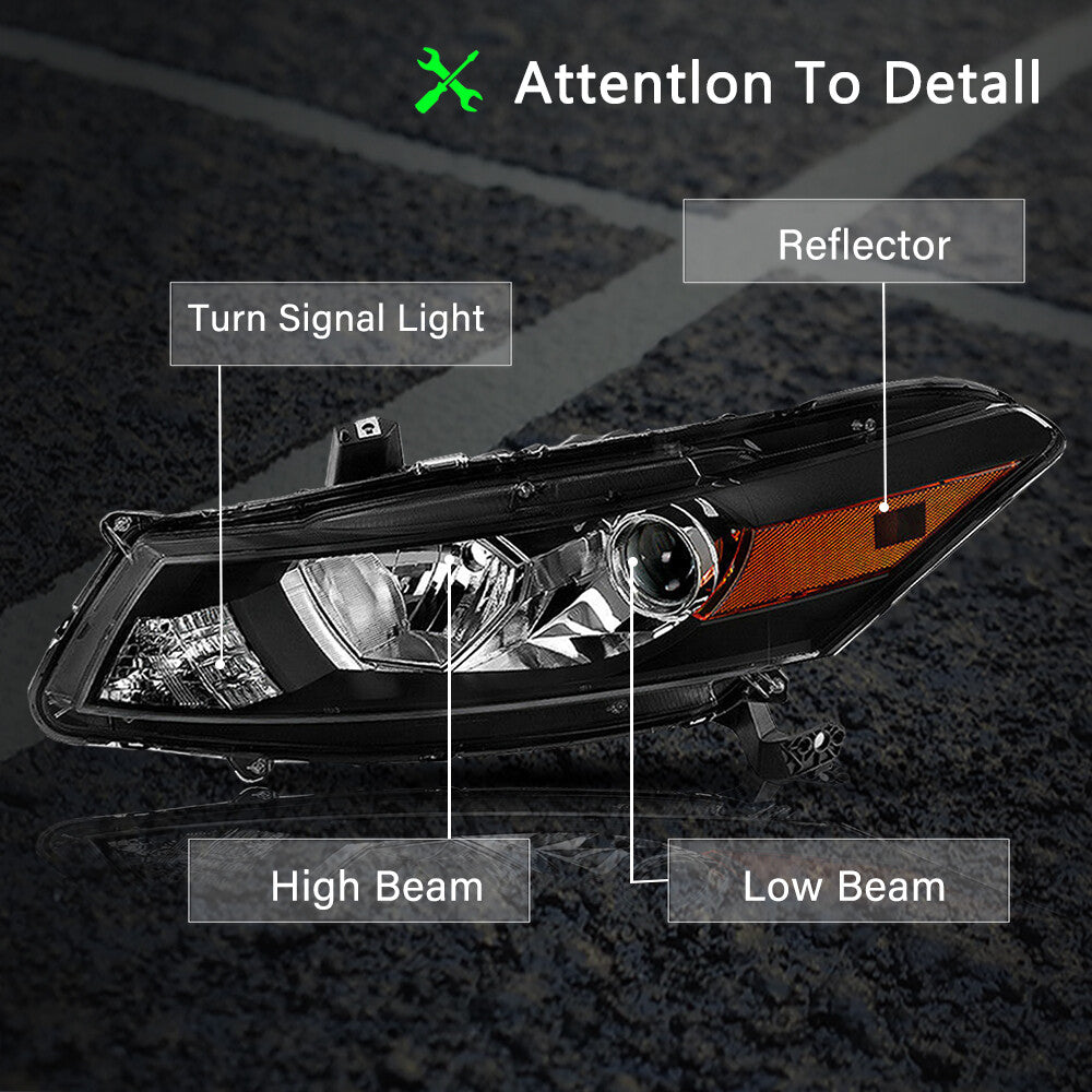 For 2008-2012 Honda Accord 2-Door Coupe Black Headlights Assembly Headlamps Pair