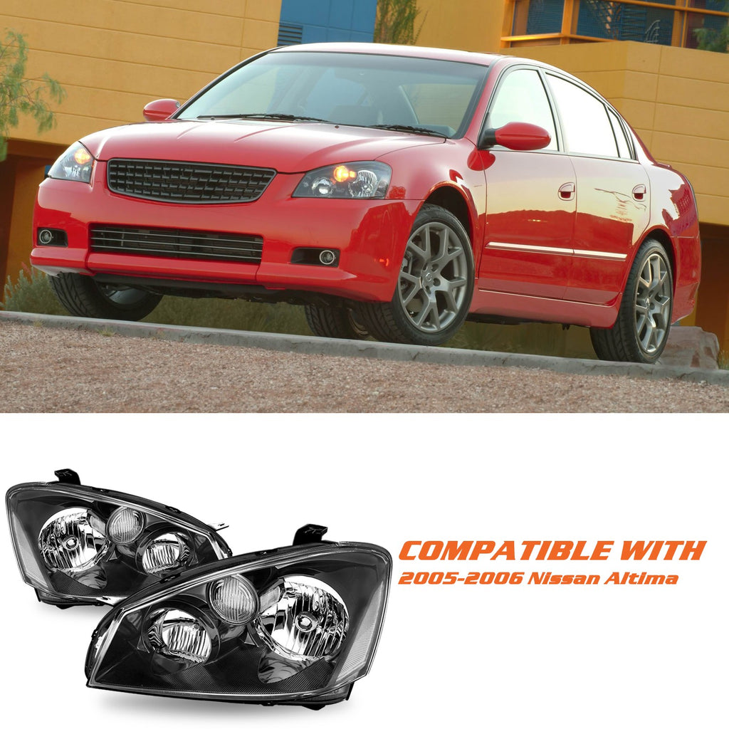 For 2005-2006 Nissan Altima 4Dr Black Housing Clear Corner Headlights Lamps L+R