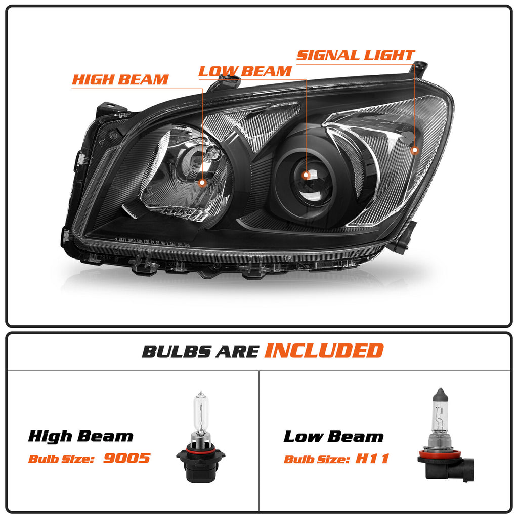 For 2009-2012 Toyota RAV4 RAV-4 Black Headlights Clear Corner Headlamps Pair