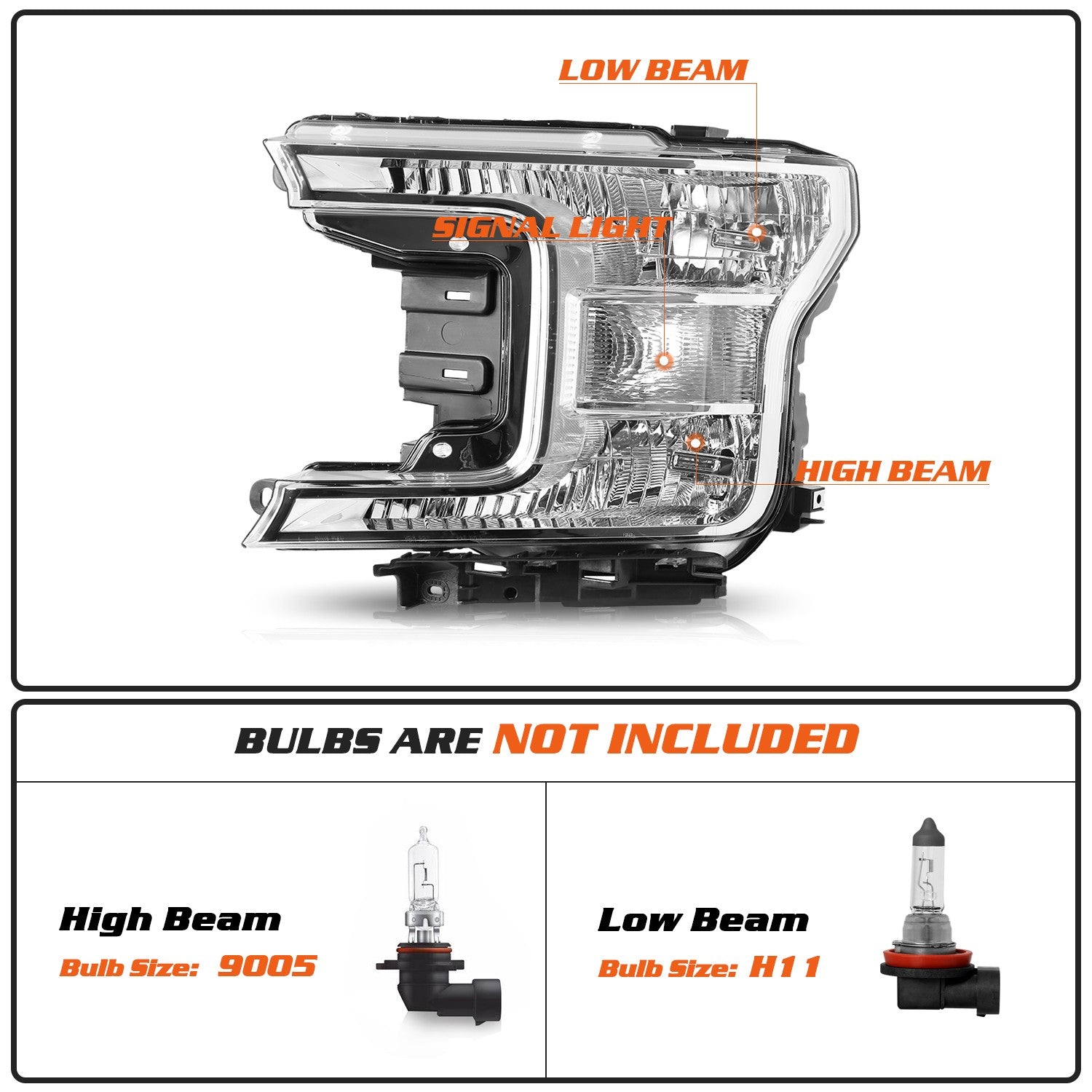 Chrome Clear Headlights Pair Lamps for 2018 2019 2020 Ford F150 Pickup Truck