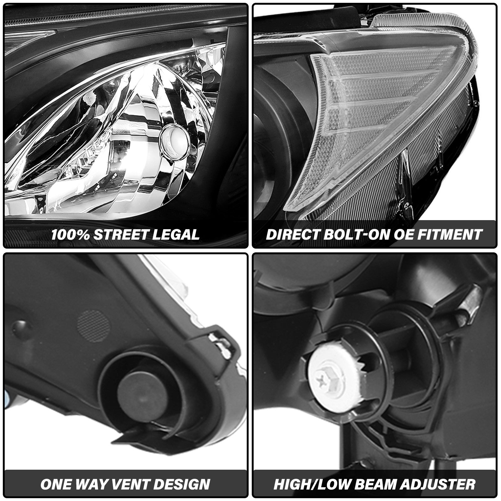 For 2013 2014 2015 Toyota RAV4 RAV-4 Black Clear Headlight Assembly Pair Set