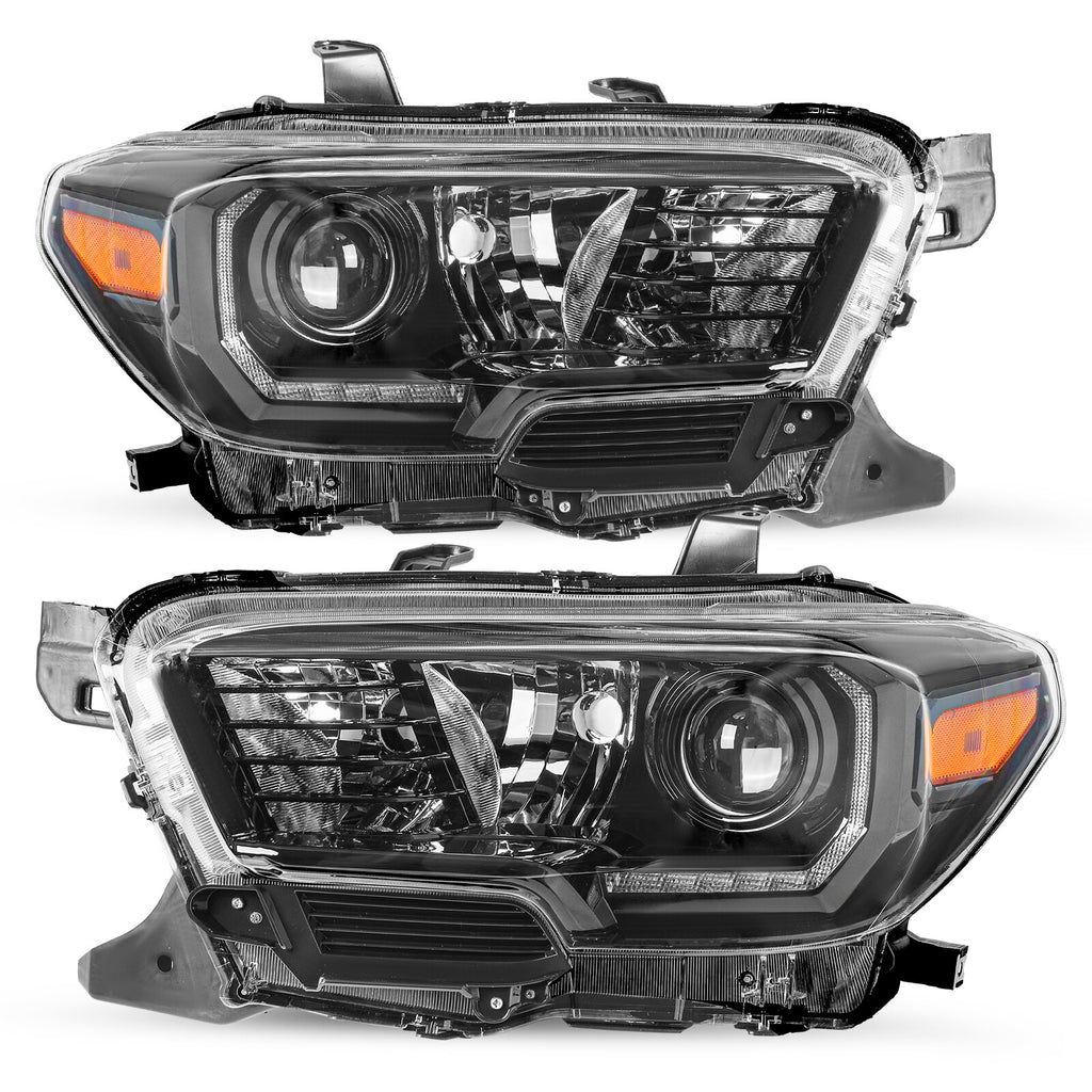 For 2016-2022 Toyota Tacoma w/ LED DRL Black Headlights Headlamps Left+Right Set