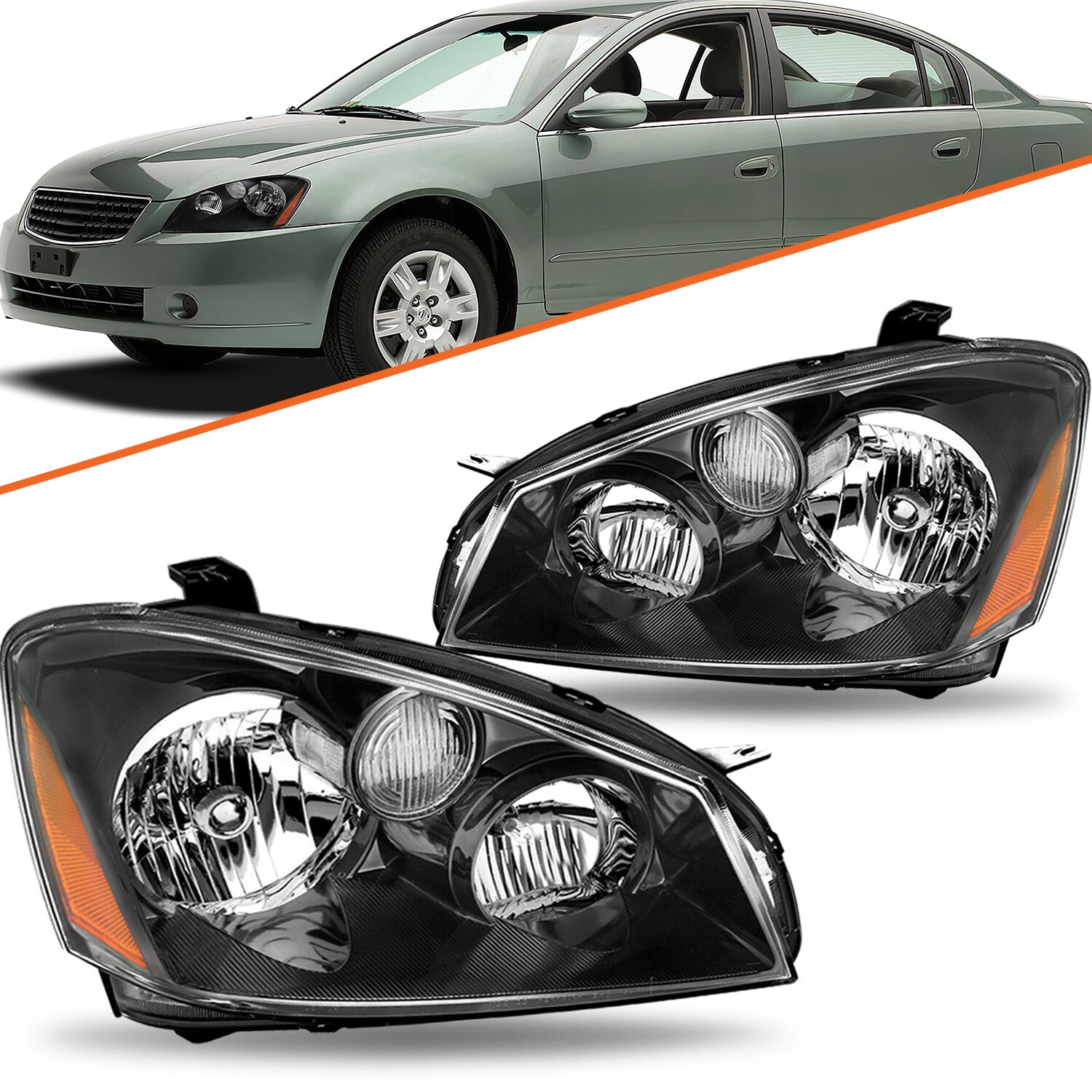 For 2005-2006 Nissan Altima 4Dr Black Housing Amber Corner Headlights 05-06 L+R