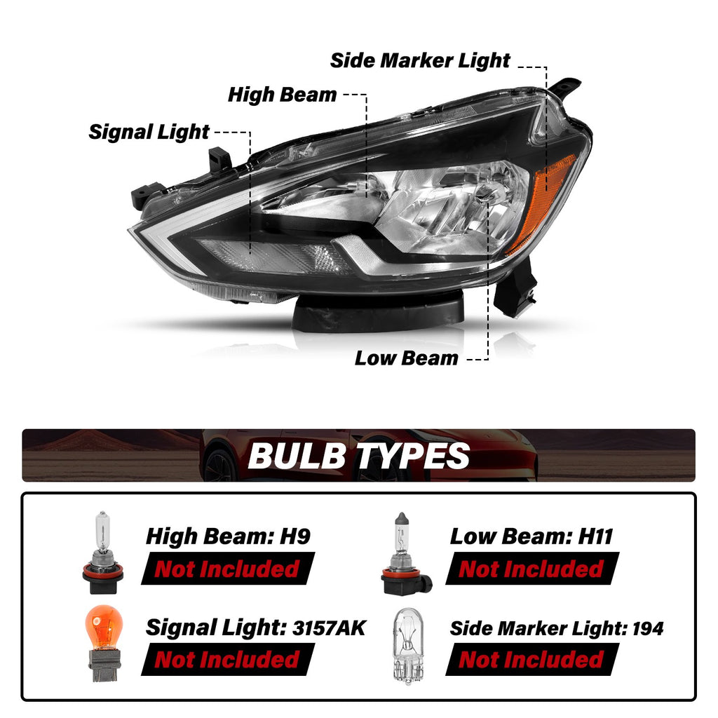 For 2016-2019 Nissan Sentra Sedan 4DR Headlights Assembly Headlamps Left+Right