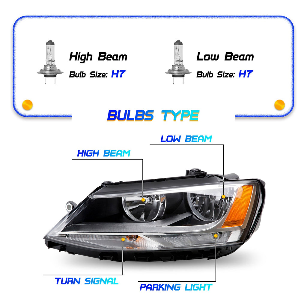 For 2011-2018 Volkswagen Jetta Headlights Assembly Replacement Front Headlamp