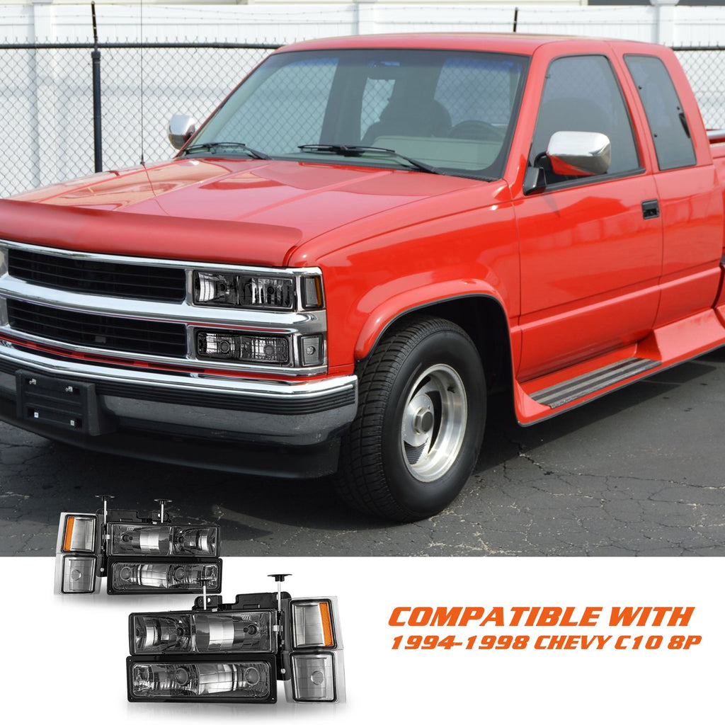 For 94-98 Chevy Silverado Tahoe C10 C/K 1500 2500 3500 Headlights Pair w/Bulbs