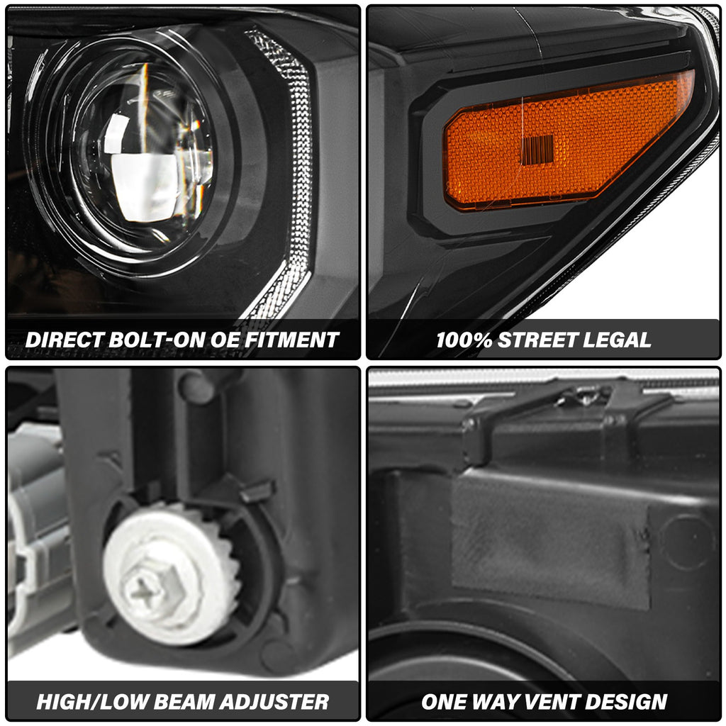 For 2016-2022 Toyota Tacoma w/ LED DRL Black Headlights Amber Corner Lamps Pair