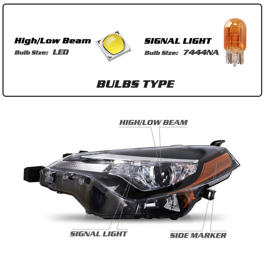 For 2017 2018 2019 Toyota Corolla L LE CE Left+Right Headlight W/LED W/BULB