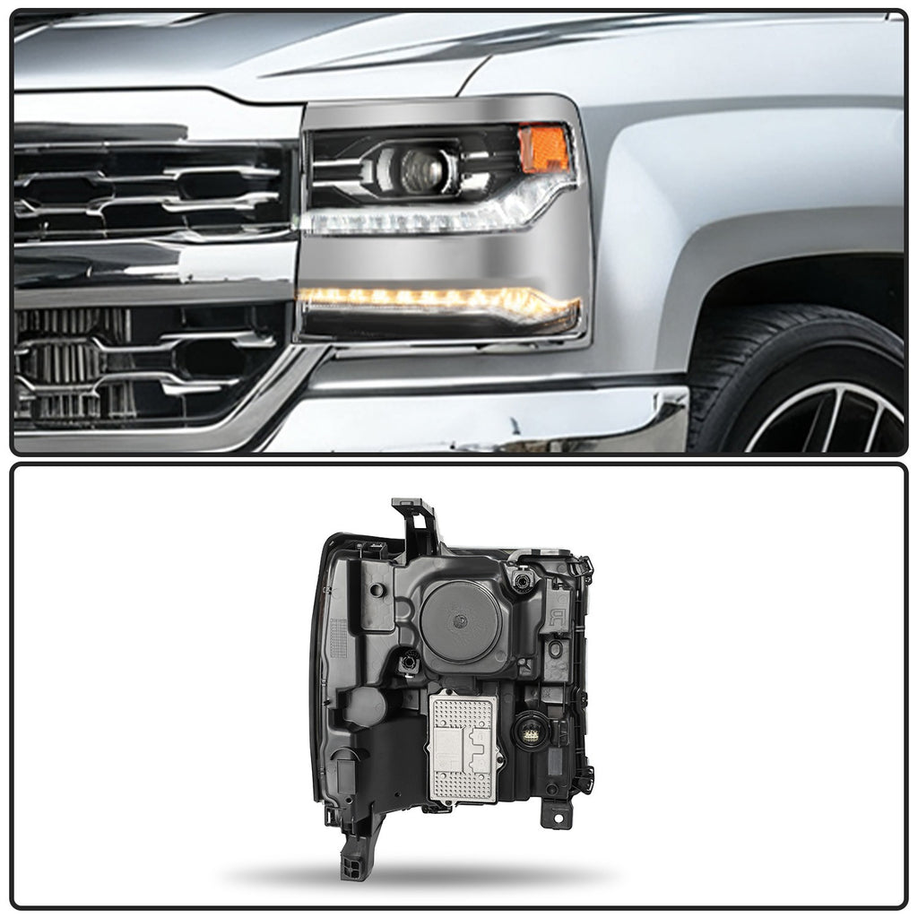 【FULL LED】Chrome Projector Headlights For 2016-2018 Chevy Silverado 1500 LH&RH
