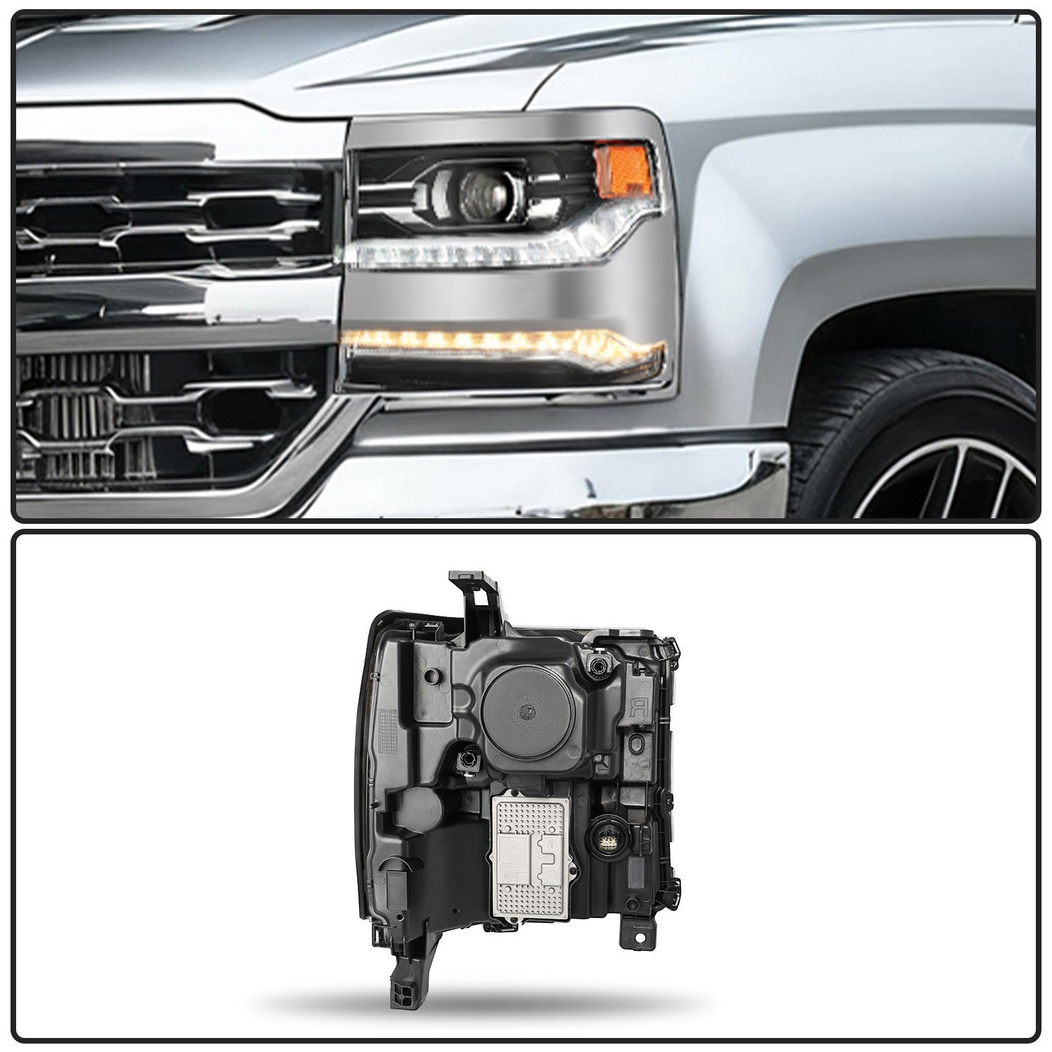 【FULL LED】Chrome Projector Headlights For 2016-2018 Chevy Silverado 1500 LH&RH