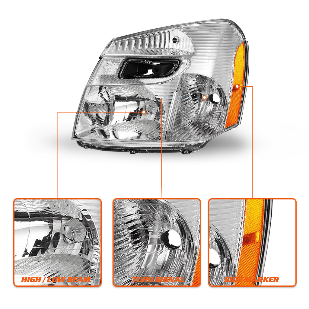 2Pcs Headlights For 2005-2009 Chevy Equinox Chrome Housing Headlamp 05-09 Pair