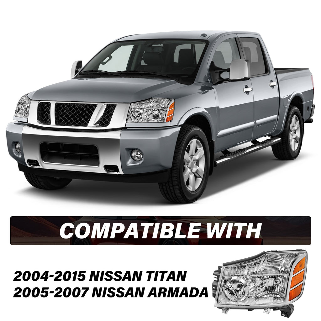 For 2004-2015 Nissan Titan/2004-2007 Armada Chrome Headlights Amber Corner Lamps