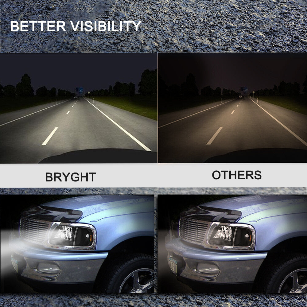 For 1997-2003 Ford F150 97-02 Expedition Black Housing Amber Headlights Assembly