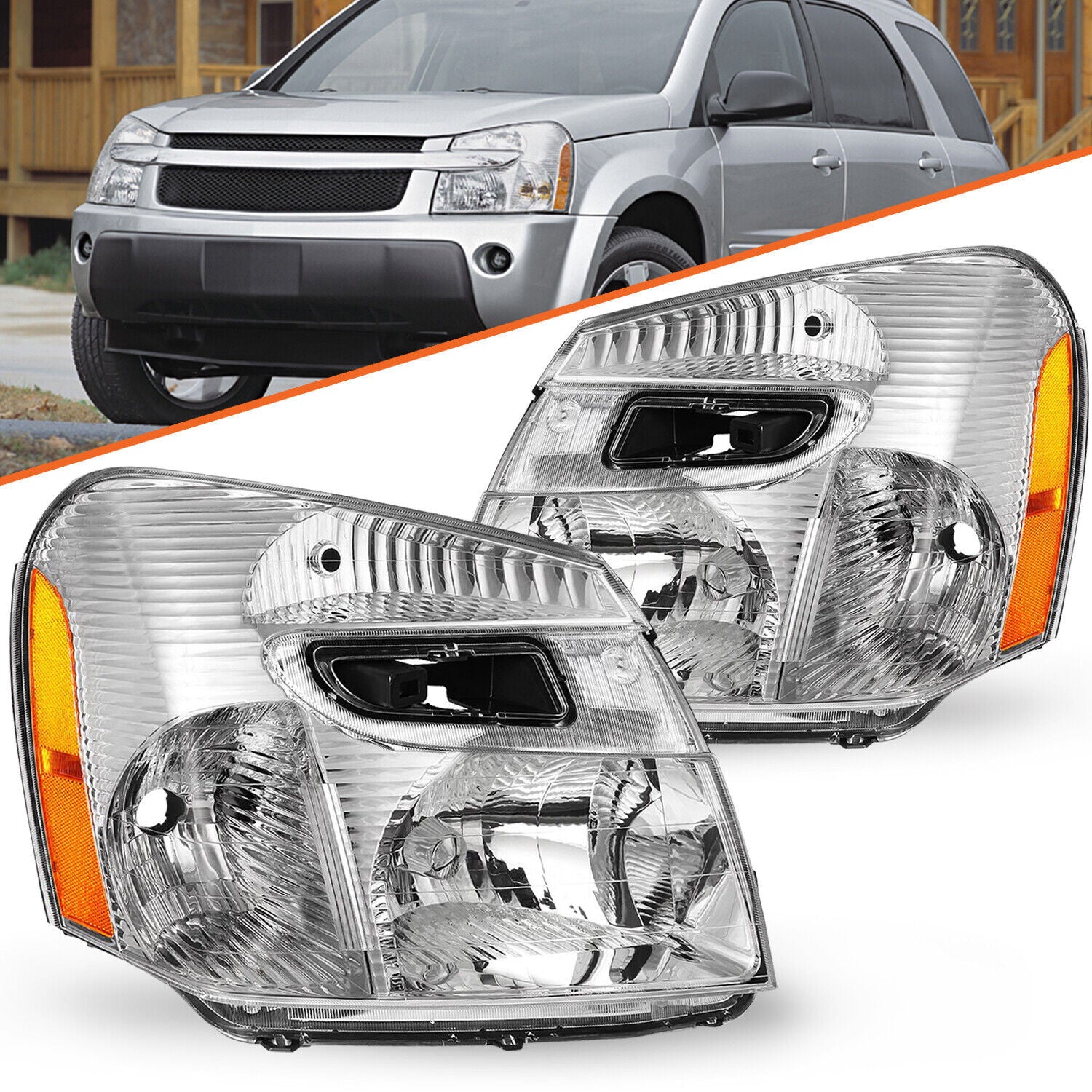 2Pcs Headlights For 2005-2009 Chevy Equinox Chrome Housing Headlamp 05-09 Pair