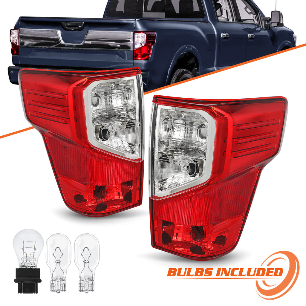 For 2016-2023 Nissan Titan/Titan XD Chrome Red Brake Tail Lights Assembly Lamps