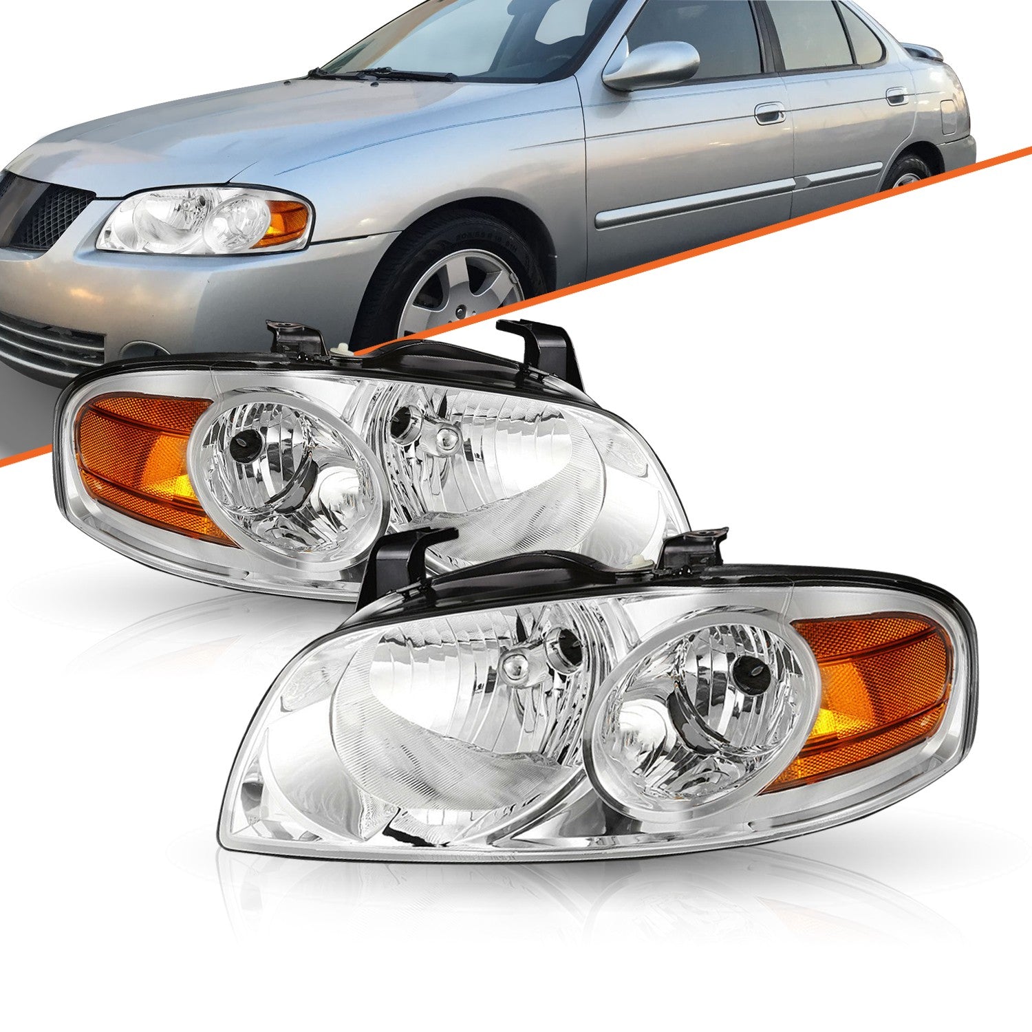 For 2004 2005 2006 Nissan Sentra Sedan Chrome Headlights Left+Right 04 05 06