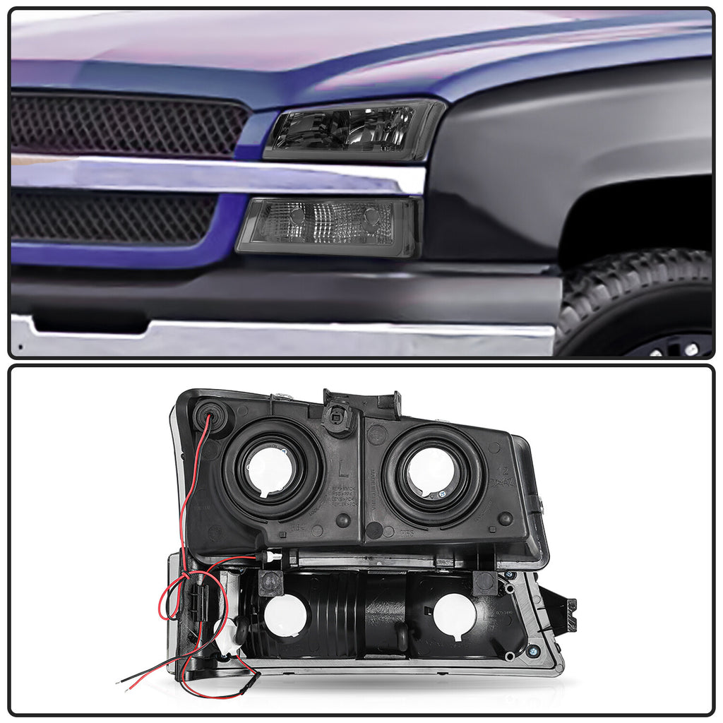 Smoke LED DRL Headlights For 2003-2006 Chevy Silverado Avalanche Bumper Lamps