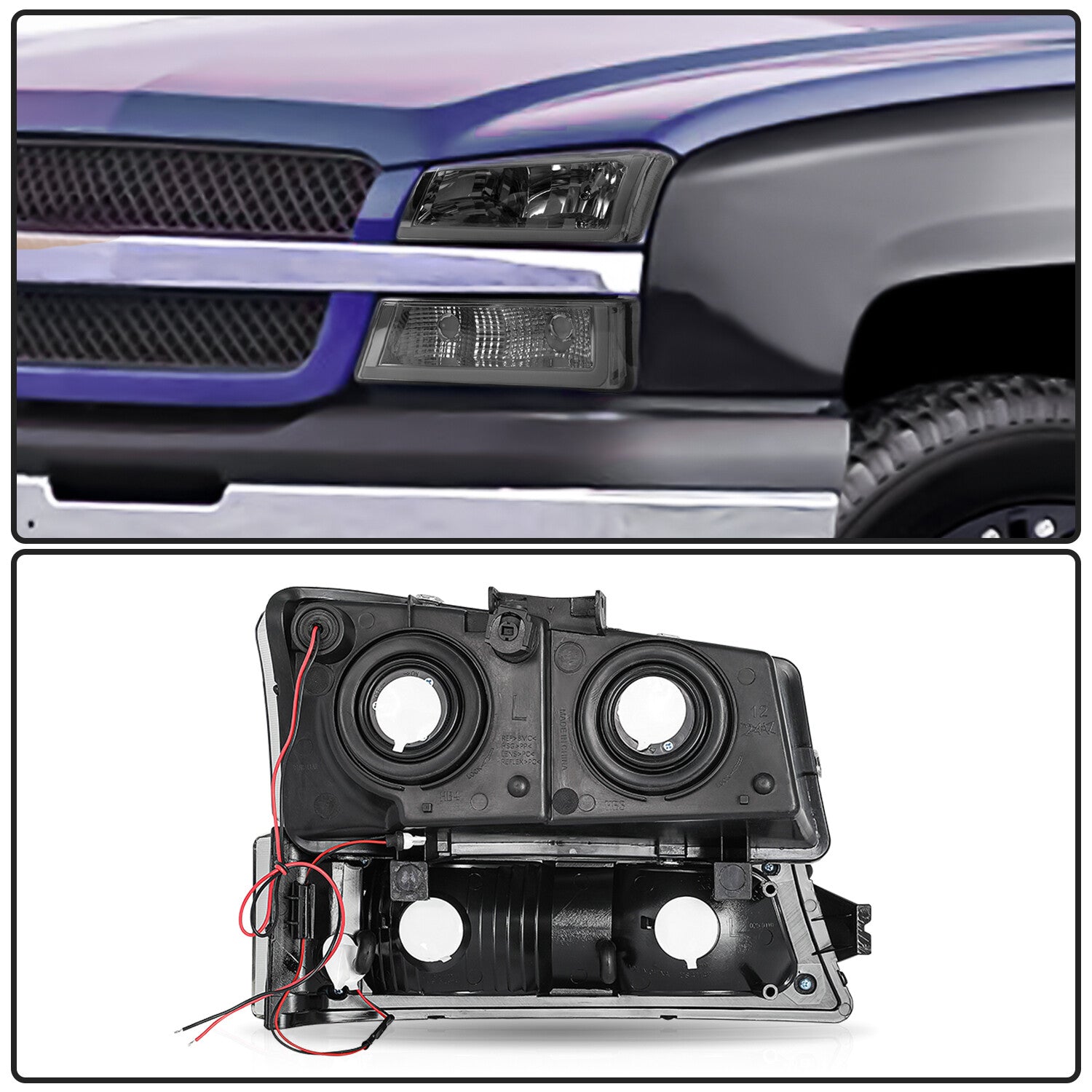 Smoke LED DRL Headlights For 2003-2006 Chevy Silverado Avalanche Bumper Lamps