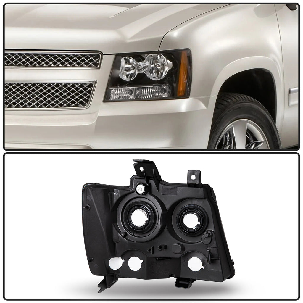 Halogen Headlights For 2007-2014 Chevy Avalanche Suburban Tahoe Black Headlamps