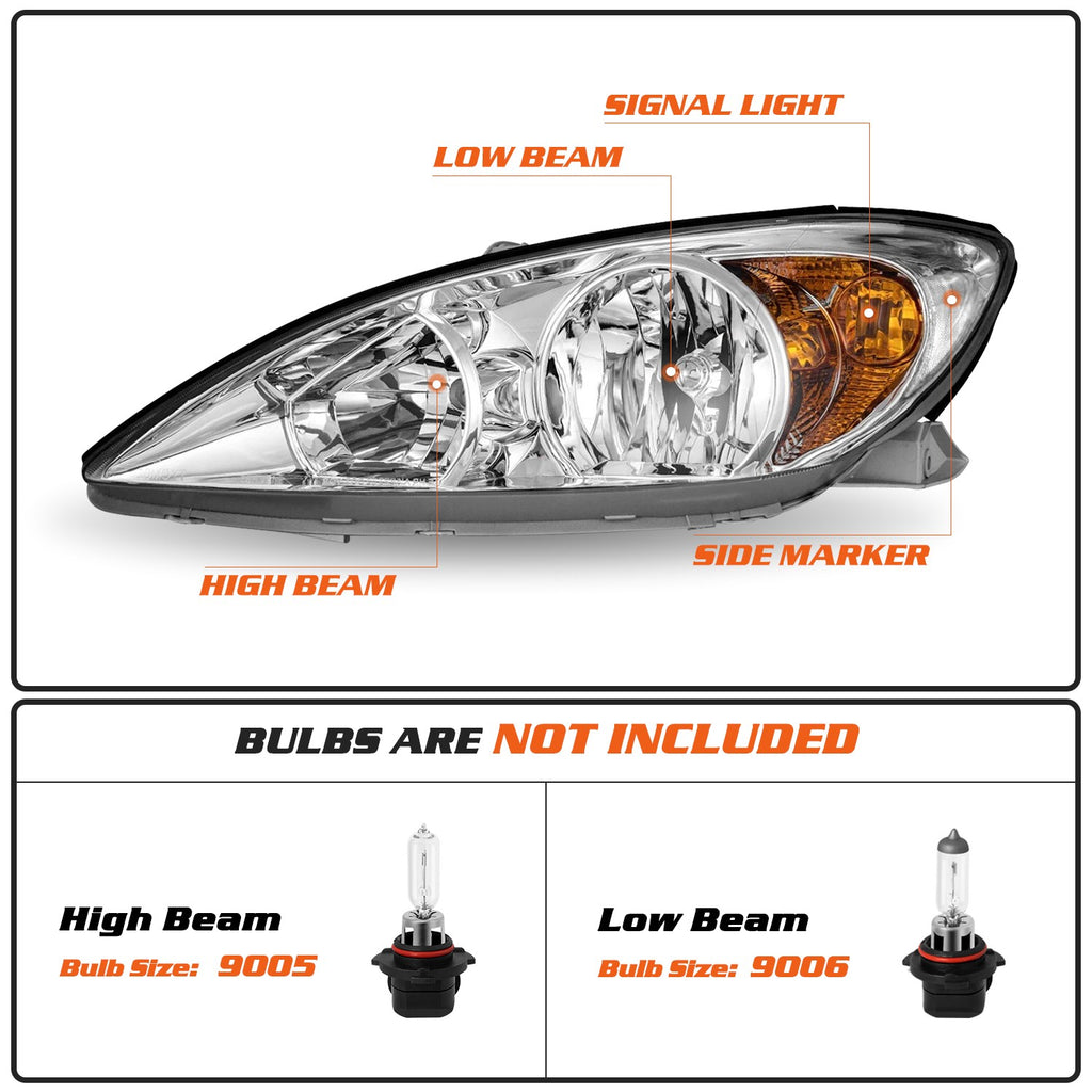 For 2002 2003 2004 Toyota Camry Halo Chrome Clear Headlights Assembly Left+Right
