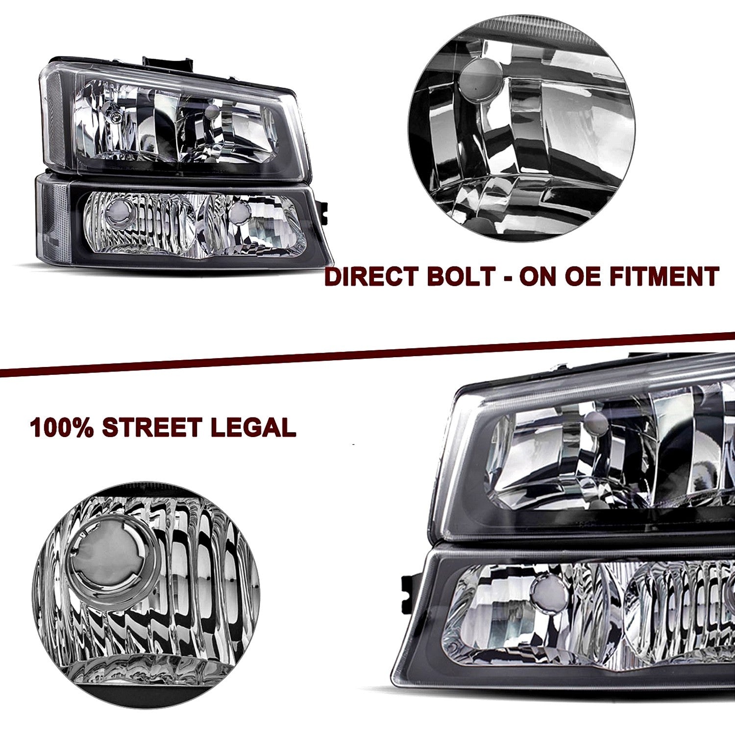 For 03-06 Chevy Silverado Avalanche Black Housing Clear Headlights Bumper Lamps