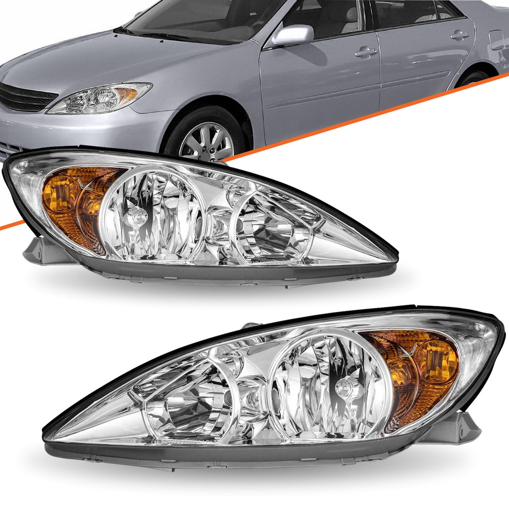 For 2002 2003 2004 Toyota Camry Halo Chrome Clear Headlights Assembly Left+Right