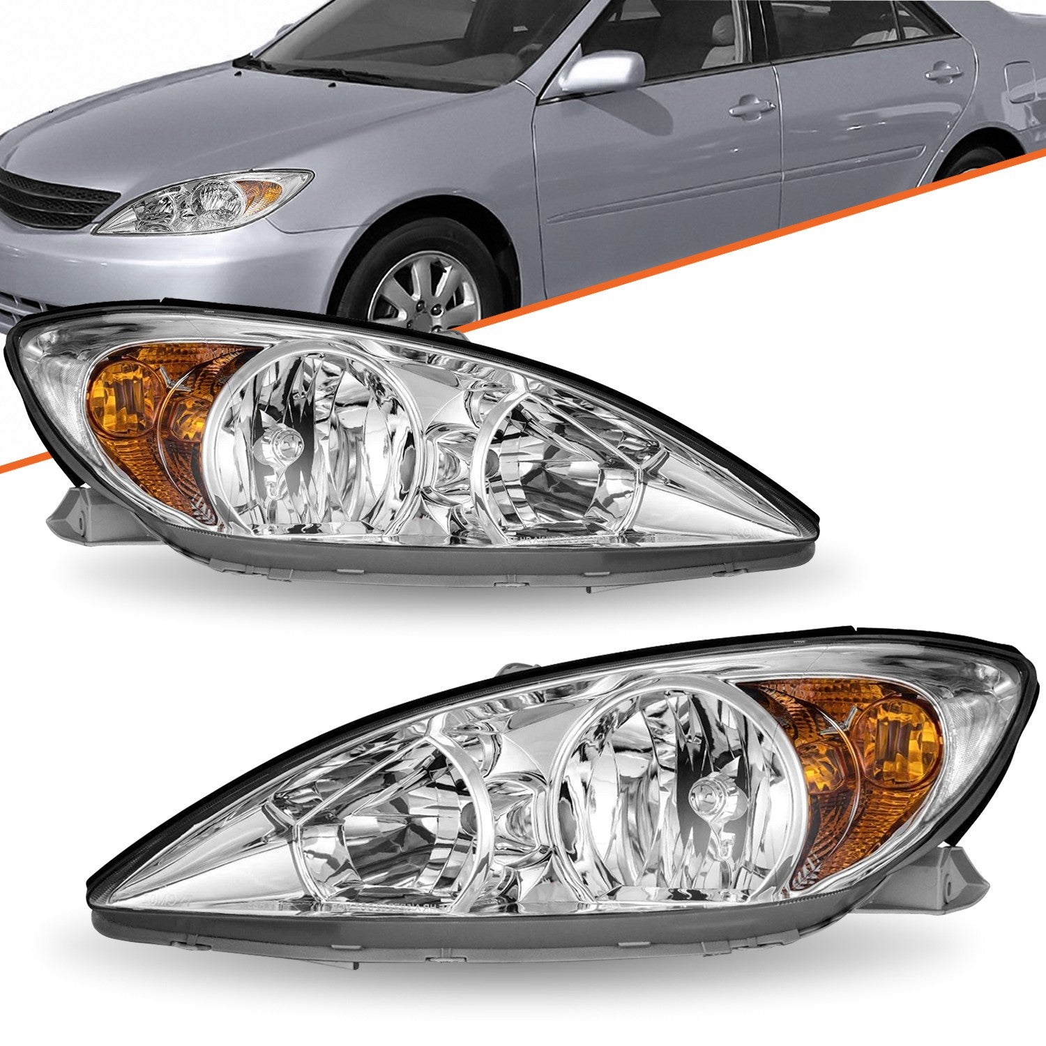 For 2002 2003 2004 Toyota Camry Halo Chrome Clear Headlights Assembly Left+Right