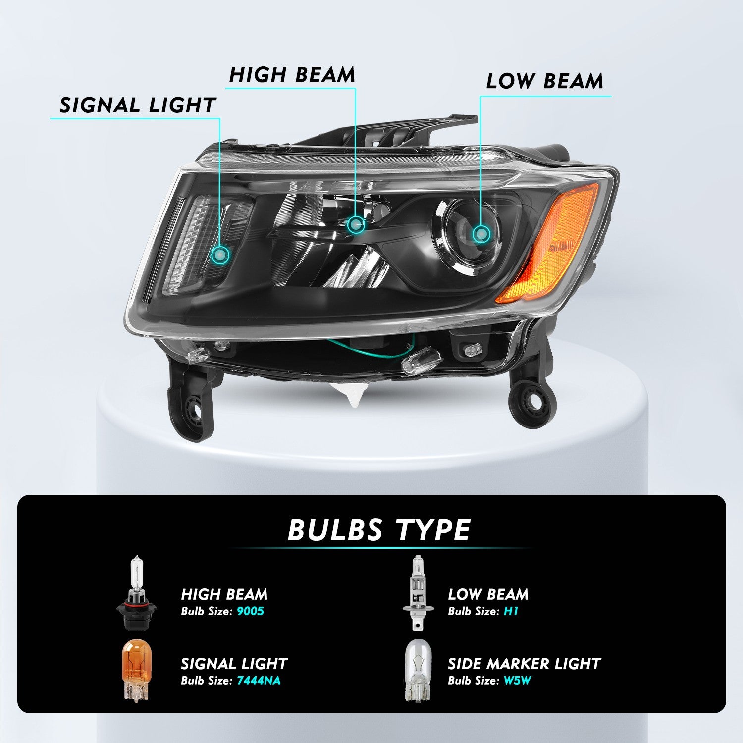 Black Headlamps For 2014-2016 JEEP Grand Cherokee Headlights Left+Right Pair