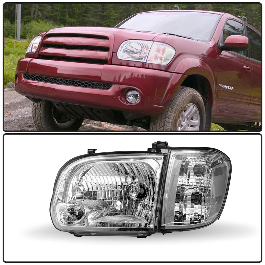 For 2005-2006 Toyota Tundra 05-07 Sequoia Chrome Headlights Clear Corner Lamps
