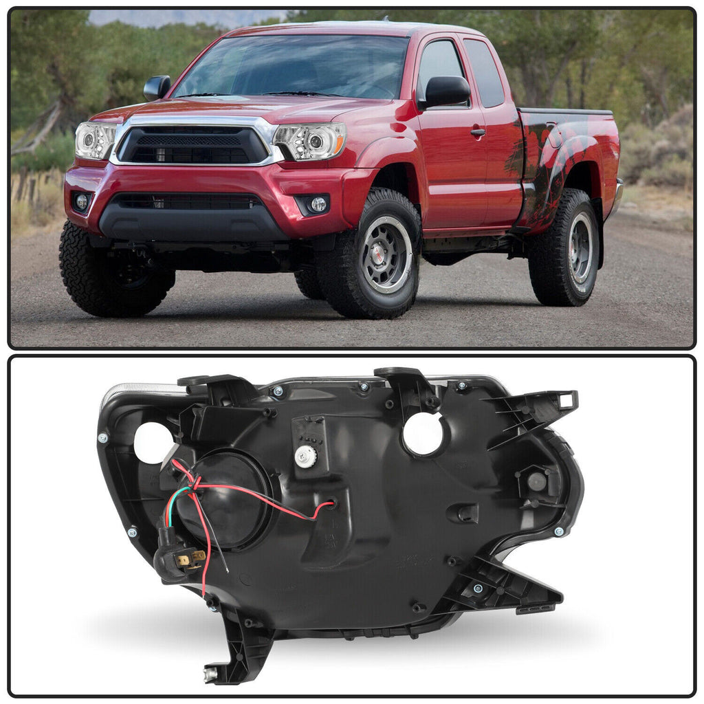 For 2012-2015 Toyota Tacoma LED DRL Tube Chrome Headlights Headlamps Left+Right