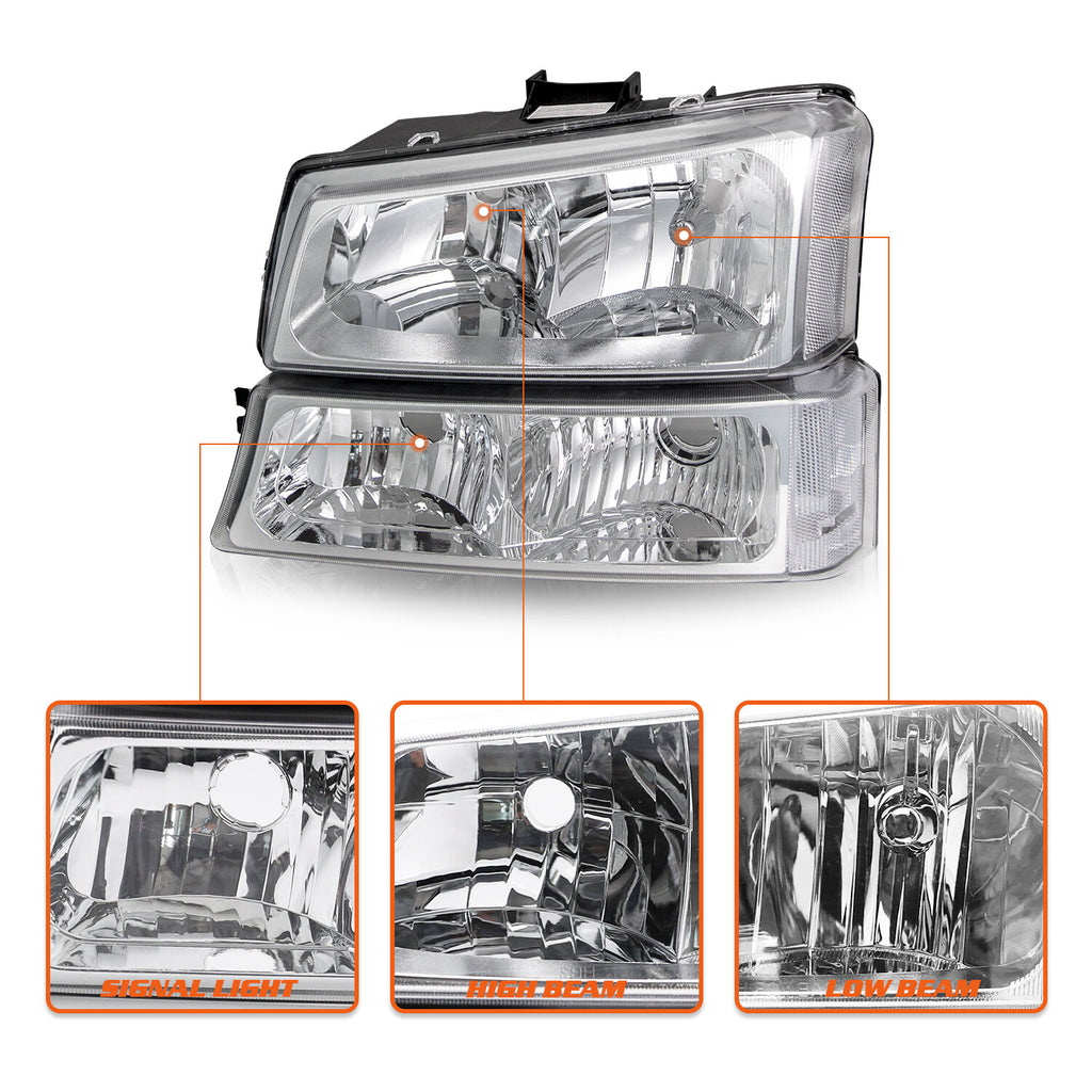 4pcs Headlights & Bumper Lamps For 2003-2006 Chevy Silverado 2002-2006 Avalanche