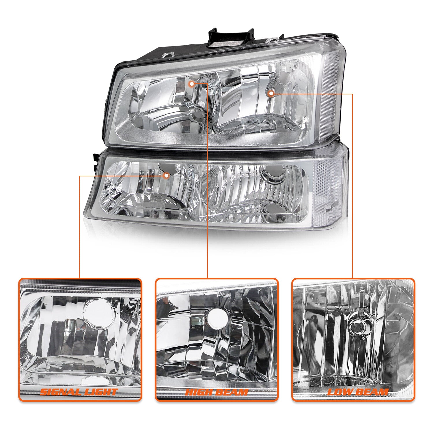 4pcs Headlights & Bumper Lamps For 2003-2006 Chevy Silverado 2002-2006 Avalanche