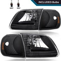 For 1997-2003 Ford F150 Expedition Black Headlights+Corner Signal Lamps W/Bulbs