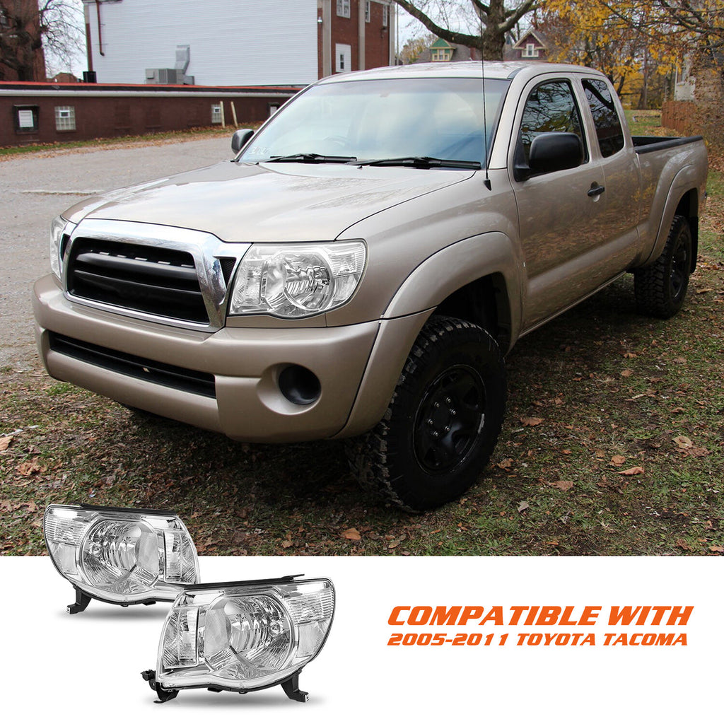 For 2005-2011 Toyota Tacoma Chrome Clear Corner Headlights Assembly Lamps Pair