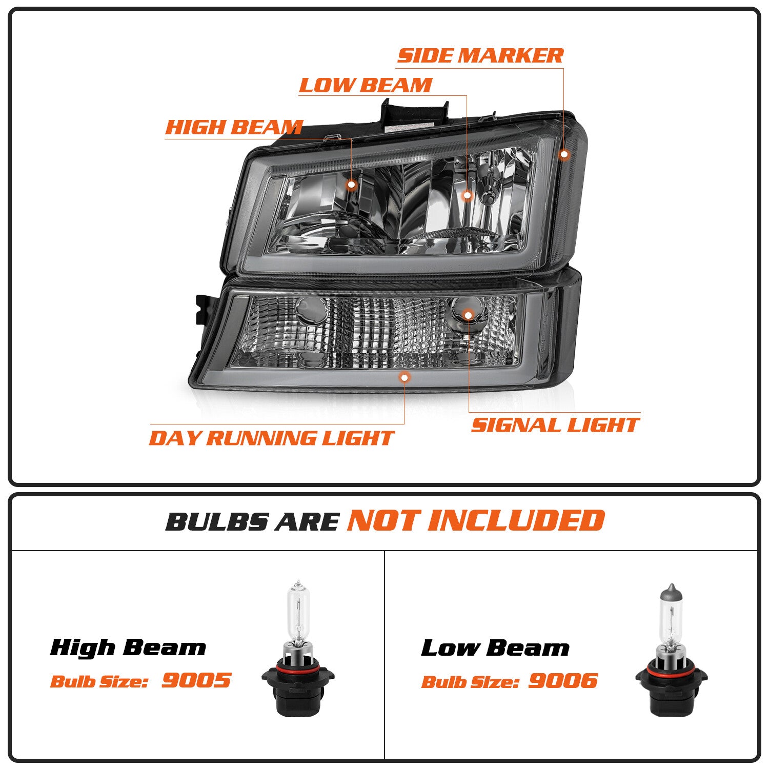 Smoke LED DRL Headlights For 2003-2006 Chevy Silverado Avalanche Bumper Lamps